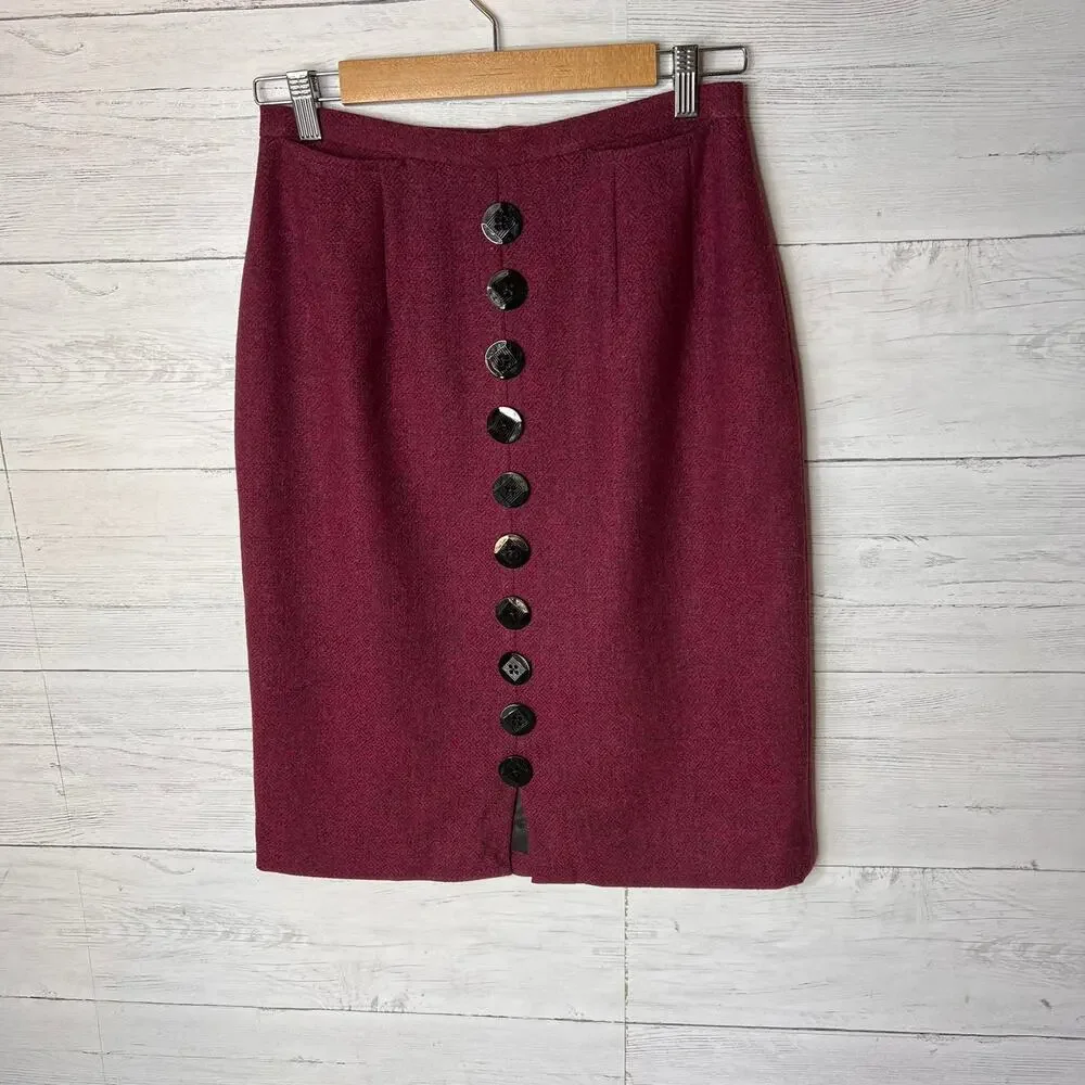 Harve Benard Skirt Womens Size 6 Vintage Red Burgundy Geometric 100% Wool